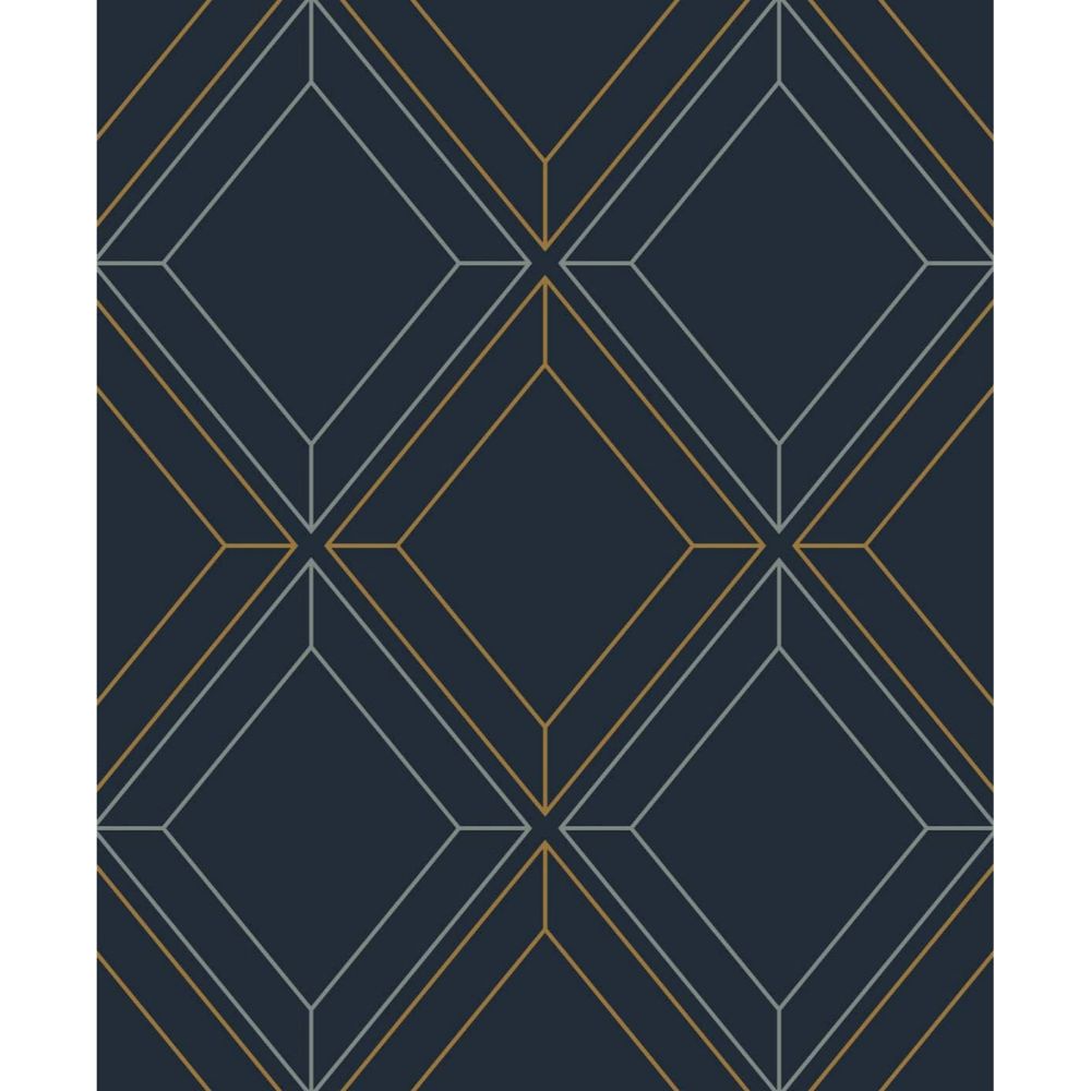 Seabrook Wallpaper ET11602 Linework Gem in Midnight Blue & Metallic Gold